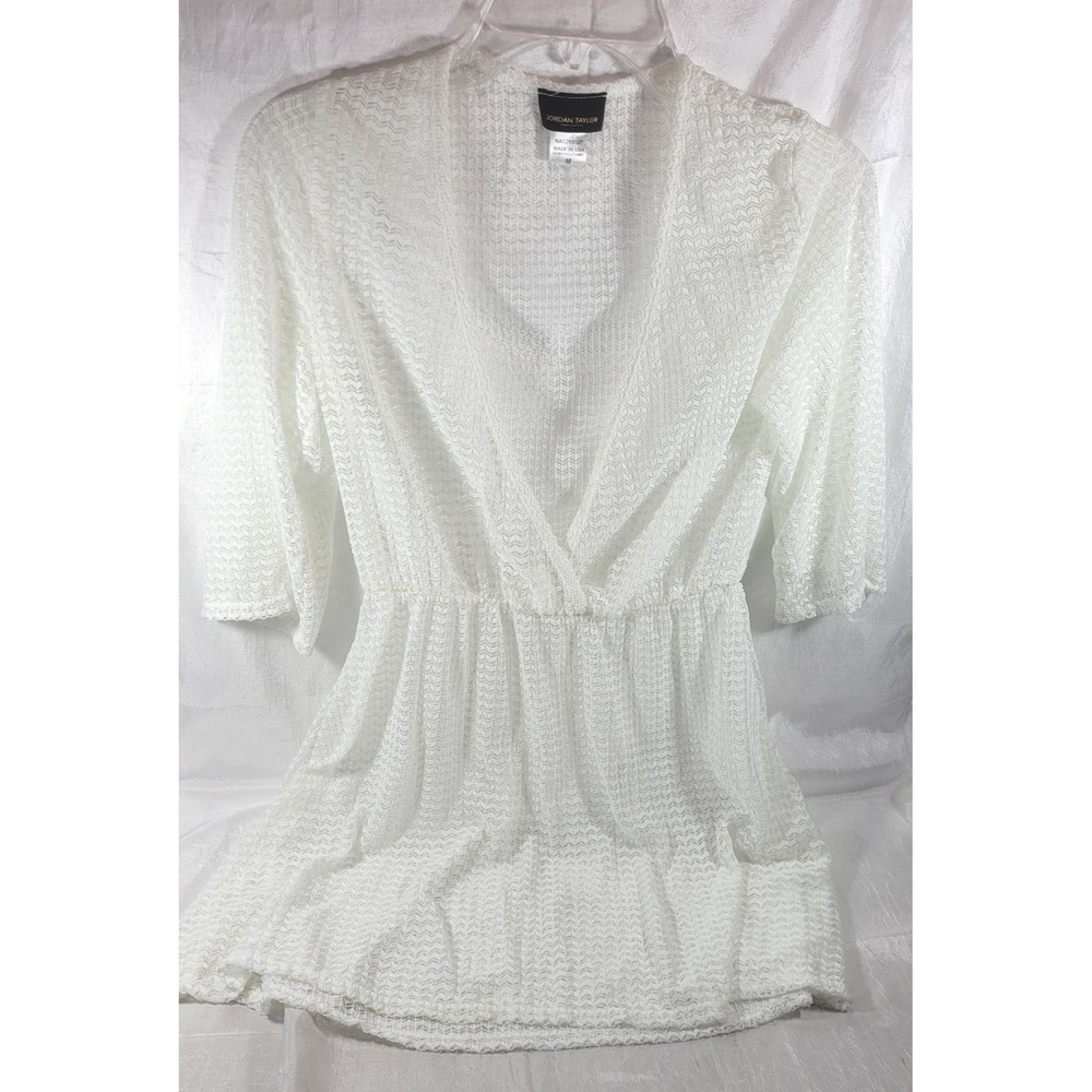 Jordan Taylor Women's Bell Sleeve V-Neck Swim Cover-up Tunic - White - M - NWOT